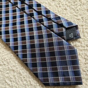 🌈Joseph & Feiss International Blue Brown Plaid 100% Silk Men’s Tie